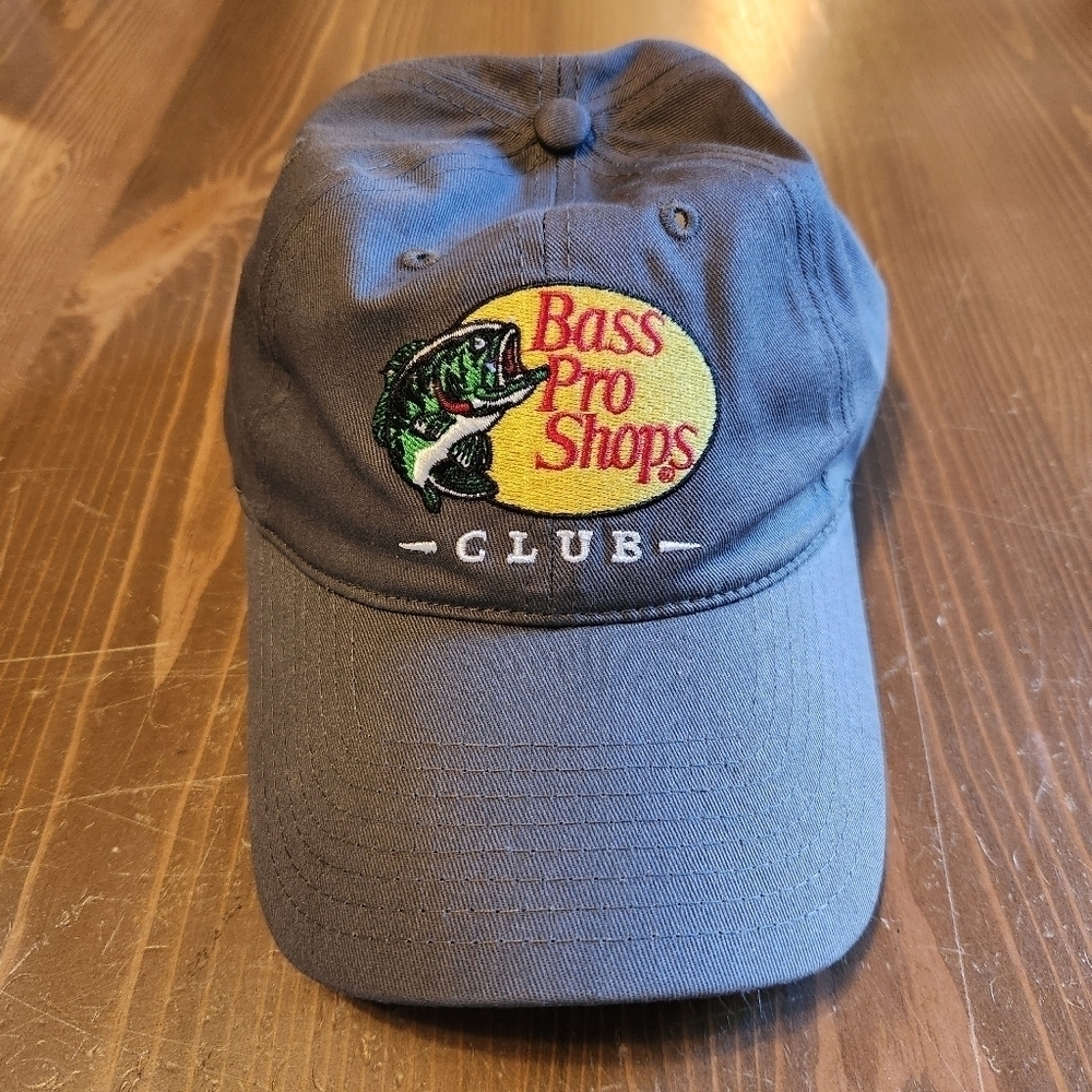 Gray Bass Pro Shops Club Cotton Cap W/ Embroidered Logo Patch Adjust Strapback